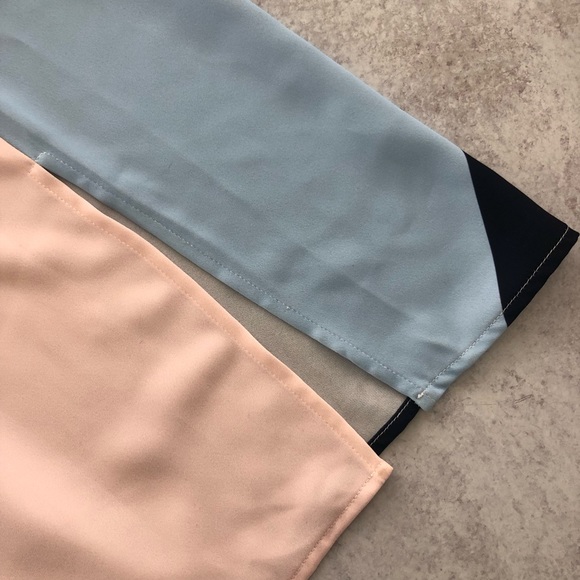 🌼 Ivy Moda Blue & Pink Color Block Minimalist A-Line Sleeveless Pocket Dress S - Picture 7 of 8